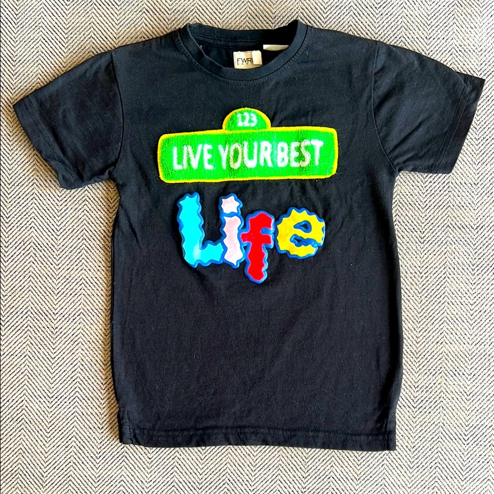 FWRD Denim Sesame Street inspired Green Graphic Tee Black Short Sleeve